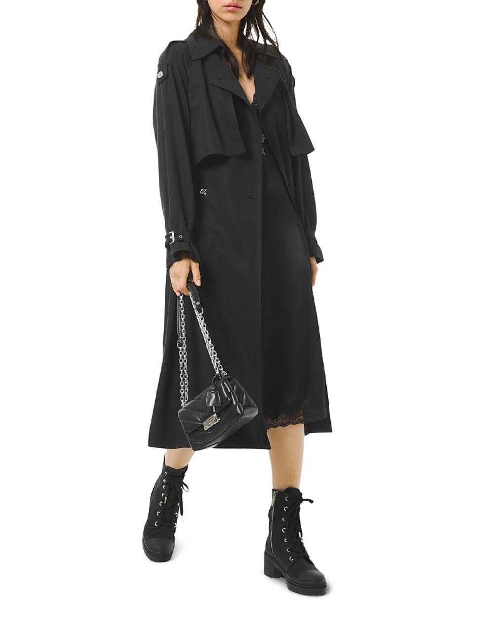 MICHAEL Michael Kors Women Black Double Breasted Belted Trench Coat Size S